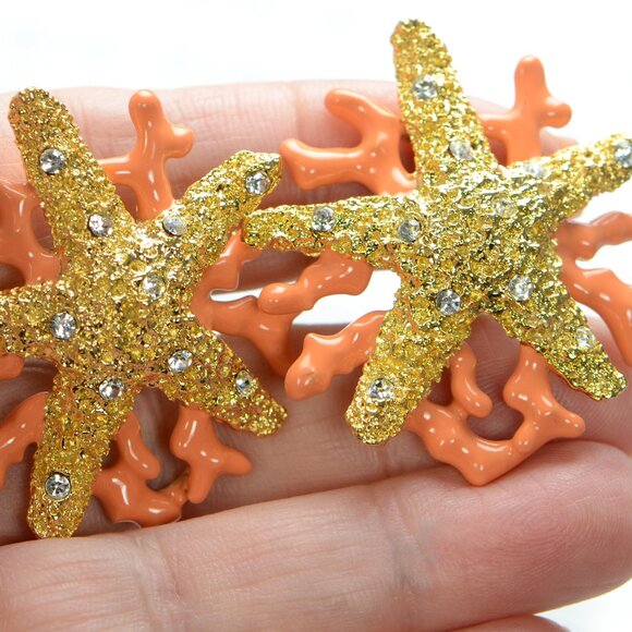 Kenneth Jay Lane KJL Crystal Starfish Coral Enamel Branch Earrings - Picture 3 of 8
